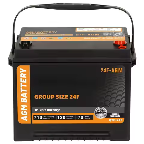 Group Size 24F Start and Stop AGM Battery, Rechargeable Car Battery 12V 70Ah, 710 CCA, 120 RC, Custo