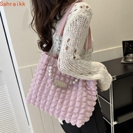 AXIOM Plaid Handbag, Korean Style Chain Pleated Tote Bag, Fashion Handheld Dumplings Bag Beaded Bubb