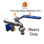[ 1 UNIT ] Two-way 2 way tap Brass Ballcock water tap (1/2")