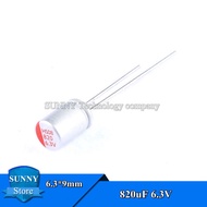 10Pcs Solid capacitor 6.3V 820uF DIP Motherboard capacitance 820uF 6.3V 820 6.3*9mm