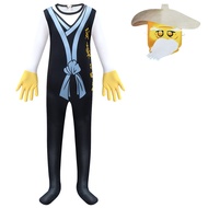 4892 Kids Boys Girls Ninjago Master Print Jumpsuit Mask Halloween Cosplay Costumes