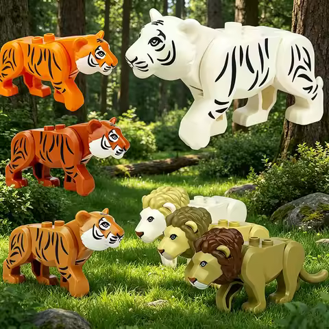 Compatible With LEGO New African Animals Male Lion/Lioness/Tiger/Leopard/Baby Cub MOC Building Block