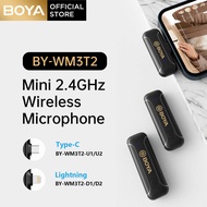 BOYA BY WM3T2 Ultra Light Mini 2.4GHz Wireless Lavalier Microphone Optional Noise Reduction Mic With MFi Certified for iPhone iPad Video Recording, TikTok Facebook Live Steam, Youtubers, Vloggers, Interview (BY-WM3T2-D1/D2)