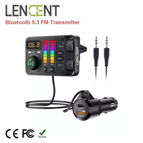 LENCENT Bluetooth 5.3 Car FM Transmitter, Hi-Fi Treble & Bass Music Player, PD20W QC18W Fast Car Cha