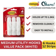 3M Command Medium Hooks Value Pack 6 Hooks / 12 Strips / 1.3 Kg