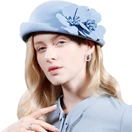 สีฟ้าสีม่วง Pillbox หมวกขนสัตว์รู้สึกหมวกเบเร่ต์ Fascinator Fedora หมวกสำหรับผู้หญิงสุภาพสตรีดอกไม้ค๊อกเทลแต่งงานงานเลี้ยงน้ำชาคริสตจักรหมวกที่สง่างาม