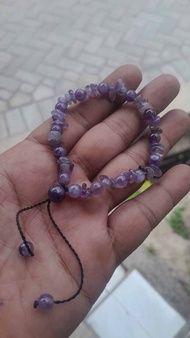 gelang batu asli kecubung ungu kalimantan bulat dan krikil tali serut