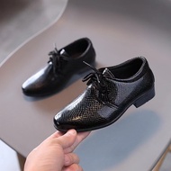 Boys Dress Leather Shoes  Spring Britain for Party Wedding Shows Lace-up Kids Fashion Solid Black Sc