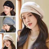 Knitted Beret Hat Women's Fall Versatile Knit Hats Beanie Hats Wool Hats V7s9
