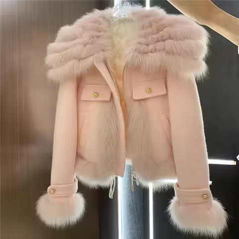 Fashion Fur Collar Coat Women 2025 Autumn Winter Temperament Long Sleeve Short Zipper Jacket Female 