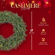 พวงหรีดคริสต์มาสพร้อมไฟ LED Cashmere - Christmas Wreath with LED Lights | Dia 63 cm.