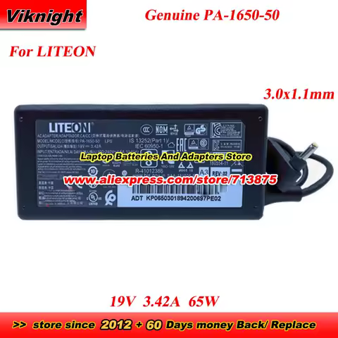 Genuine for LITEON PA-1650-50 LPS AC Adapter 19V 3.42A 65W Charger for ACER Laptop Power Supply A18-