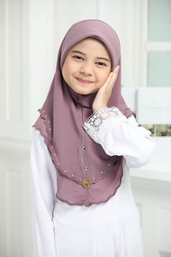 Zurah kids | Tudung Sarung Sulam Budak 2 Layer Chiffon Premium Awning Scuba 7-12 Tahun Free Saiz Ins