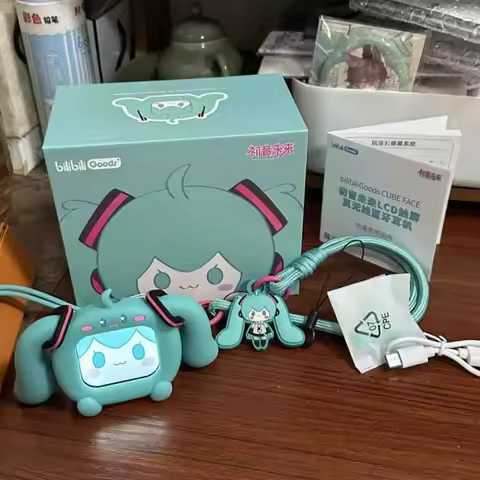 Genuine Hatsune Miku Cube Face Lcd Touch Screen Wireless Bluetooth Headphones In-Ear Headphones Wire