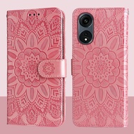 Magnetic Leather Wallet Flip Case For OPPO A98 5G Embossed Sunflower Phone Cover