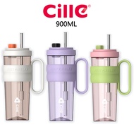 Cille 900ml Tritan Aesthetic Tumbler | BPA-Free | Stainless Steel Straw | Botol Air Tritan dengan Pe