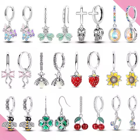 925 Sterling Silver Earrings For Women Firefly Strawberry Bow Butterfly Eardrop Party Wedding Fine J