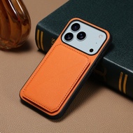 Casing for IPhone 17 Pro Max Retro Solid Color Leather Case Invisible Stand Plug-in for iPhone16 Cov