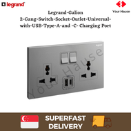 LEGRAND GALION 282444 2 GANG DOUBLE POWER SOCKET OUTLET 2G 16A UNV SSO WITH  USB A PLUS C TYPE Dark Silver