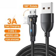 AUFU 3A 180 Degree Rotation Fast Charger Cable Micro usb charger Cord Gaming Cable Suitable for Real