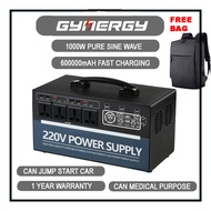 ( FREE BAG 1 Year Warranty ) GYNERGY Portable Power Station Pure Sine Wave 600W/1000W 220V Output Em