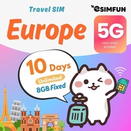 Europe 43 Countries (Exclude France) 5G Travel SIM Card - 10-30 Days Unlimited Data