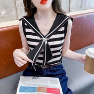 Womens V-neck Tank Top 2024 Summer New Unique Stripe Versatile Slimming Fashion Loose Casual Top