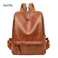 Fashion Backpack Large Capacity Soft Leather Anti-theft Backpack Student School Bag Solid Color Leisure Travel Bag Black One
