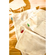 Drawstring Cotton Mesh Bag for Grocer, Refillable Bag with Weighing Tare Volume, Set of 3, Zero Wast