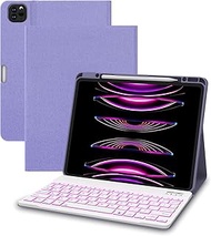 C INVERTER Keyboard Case for iPad Pro 4th/5th/6th Generation 2020/2021/2022, 12.9-inch Case with Recharge Pencil Holder, iPad Cover with 7 Colors RGB Backlit Detachable BT Keyboard (Purple)