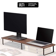 ULTi Teak Wood & Steel Monitor Riser Stand | Ergonomic Design | Walnut Desk Organizer | Elevate Moni
