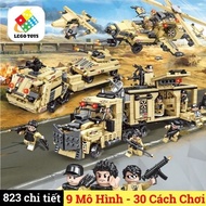 LEGO Xe Cảnh Sát Sa Mạc 823 Mảnh Ghép - Ráp Xe Tải Xe Ben Xe Tăng Bọc Thép Trực Thăng Quân Đội SWAT