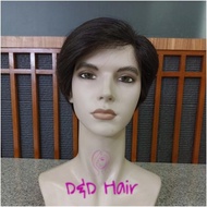 Wig Pria Rambut Asli Pendek - Black - Human Hair 100℅ - Wig Asli