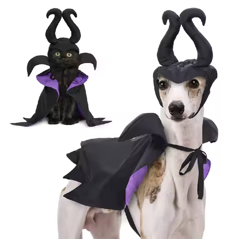 Halloween Dog Costume Black Purple Pet Maleficent Costume for Cats Dogs Adjustable Dog Dress Up Cape