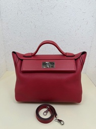 愛馬仕Hermes D刻 辣椒紅銀扣2424小號29swift皮拼togo皮手提單肩包 28cm