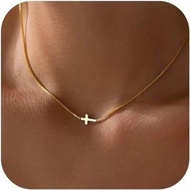 Cross Necklace for Women 14K Gold Plated Small Cross Pendant Choker Simple Trendy Charm Chain Neckla