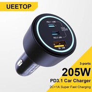 205W Car Super Fast Charger 4.0 PPS 45W PD 140W for Laptop and Smartphones