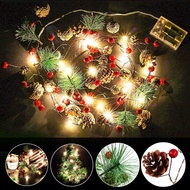 2021 Christmas Pine Cones Garland Wreath LED Fairy String Lights Battery Operated for Indoor Outdoor Xmas Tree Party Wedding Home Bedroom Wall Garden Decor