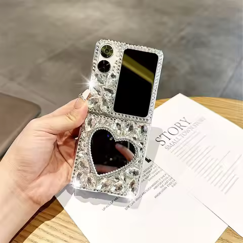 For Oppo Find N2 Flip N3Flip N3 5G Phone Case with Mirror Makeup Shockproof Telefon, Bling Crystal R