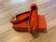 （降價出清）Tory Burch 橘色金釦芭蕾平底鞋