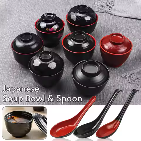 Japanese Style Miso Soup Bowl With Lid Rice Ramen Soup Noodle Bowls Spoon Small Seasoning Sauce Bowl