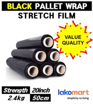 ⏰【20in x 2.4kg Black Pallet Wrap】⏰ Plastic Industrial Strength Stretch For Packing Moving Film Hold