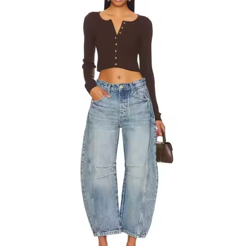 Women's Relaxed-Fit Denim Curved Pants