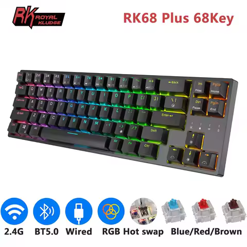 RK871/RK68 Plus 2.4G Wireless Bluetooth Mechanical Keyboard 68 Keys 65% RGB Backlight Hot Swappable 