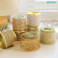 ALENE Christmas Ribbon Weaving, Gold Wire Edge Classic Christmas Tree Ribbon, Creative Xmas Bows Wra