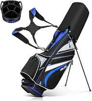 HUAEN Golf Stand Bag for Men Navy 7 Way Divider Golf Bags, 4LB Lightweight Portable Walking/Riding Bags with Dust Cover, Strap