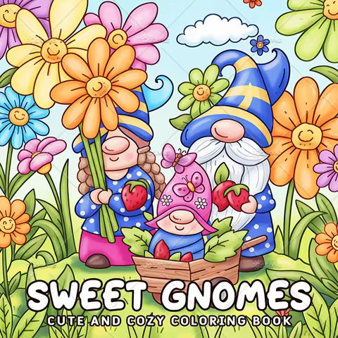 SWEET GNOMES Bold-easy Patterns Coloring Book for Adults Cute Drawing Book Perfect Gift for Party an