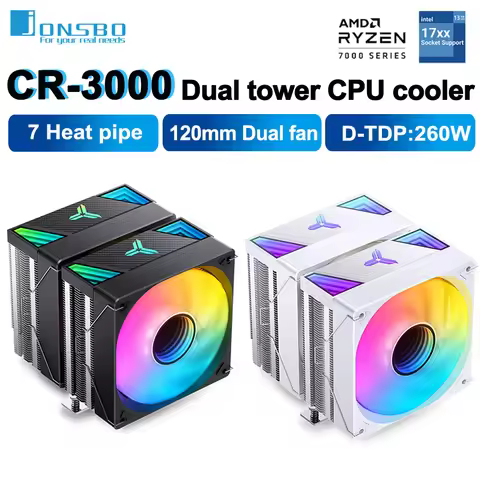 JONSBO CR-3000 Nickel Plated 7 Heat Pipe CPU Cooler ARGB Fan Dual Tower Air-cooled Radiator For LGA1