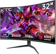 KTC 32 吋 240Hz 曲面遊戲顯示器,2K 1440P 電腦顯示器,H32S25E QHD PC 顯示器 Gamer 1000R、1ms MPRT、4000:1 對比度、122%RGB、自適應