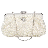 【AiBi Home】-Women Pearl Clutch Bags Evening Bag Purse Handbag For Wedding Chain Bag For , White